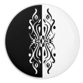 Elegant Black & White Abstracte Harlequin Style Keramische Knop (Voorkant)
