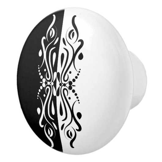 Elegant Black & White Abstracte Harlequin Style Keramische Knop (Rechts)