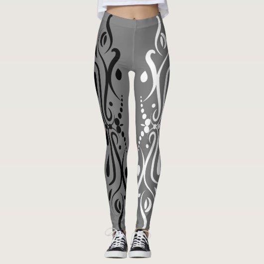 Elegant Black & White Abstracte Harlequin Style Leggings (Voorkant)