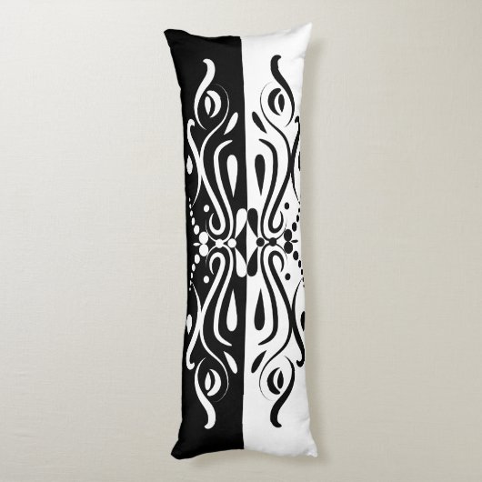 Elegant Black & White Abstracte Harlequin Style Lichaamskussen (Achterkant (Verticaal))