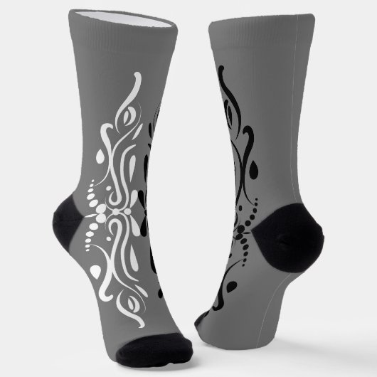 Elegant Black & White Abstracte Harlequin Style Sokken (Gebogen)