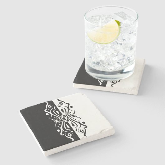 Elegant Black & White Abstracte Harlequin Style Stenen Onderzetter (Zijkant)