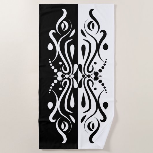 Elegant Black & White Abstracte Harlequin Style Strandlaken (Voorkant)