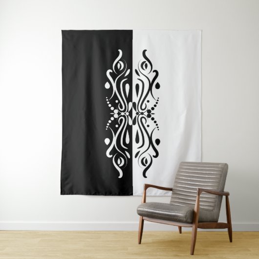 Elegant Black & White Abstracte Harlequin Style Wandkleed (In situ)