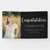 Elegant Black White Afstuderen Photo Banner (Horizontaal)
