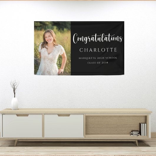 Elegant Black White Afstuderen Photo Banner