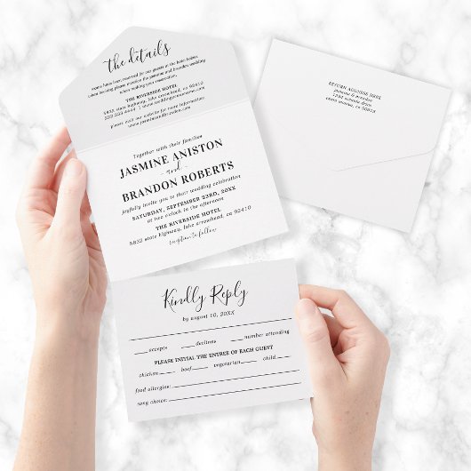 Elegant Black & White All in One Wedding Invite All In One Uitnodiging