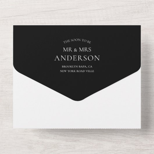 Elegant Black White Ampersand Calligraphy Wedding All In One Uitnodiging (Achterkant)