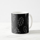 Elegant Black & White Autumn Leaf Coffee Mug – Min Koffiemok (Voorkant rechts)