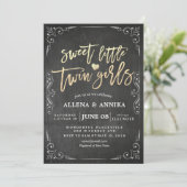 Elegant Black White Baby shower Sweet Little Twins Kaart (Staand voorkant)