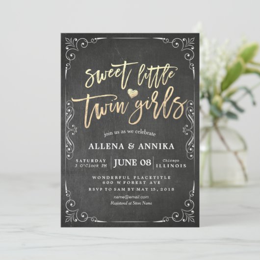 Elegant Black White Baby shower Sweet Little Twins Kaart (Staand voorkant)