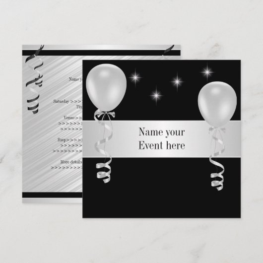 Elegant Black White Balloons Special Event Kaart (Voorkant / Achterkant)