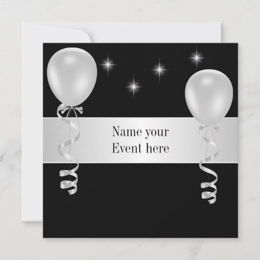 Elegant Black White Balloons Special Event Kaart (Voorkant)