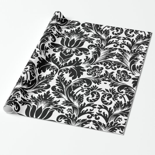 Elegant Black & White Baroque DamasPatroon Cadeaupapier (Uitgerold)