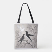 Elegant Black & White Birds Floral Art Tote Bag (Achterkant)