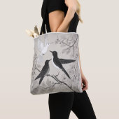 Elegant Black & White Birds Floral Art Tote Bag (Dichtbij)
