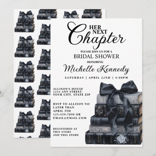 Elegant Black & White Book Themed Bridal Shower  Kaart (Voorkant / Achterkant)