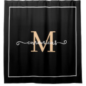 Elegant Black &white Bordar Script Monogram Name Douchegordijn (Voorkant)