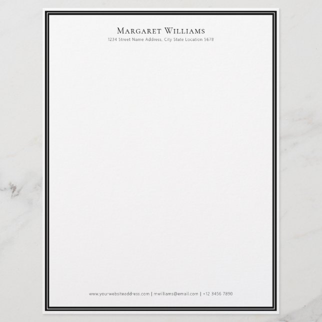 Elegant Black White Border Kantoor Professional Briefhoofd (Voorkant)