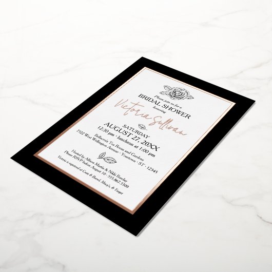 Elegant Black & White Botanical Folie Invitation Folie Uitnodiging (Gedraaid)