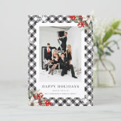 Elegant Black White Botanical Photo Business Feestdagenkaart (Staand voorkant)