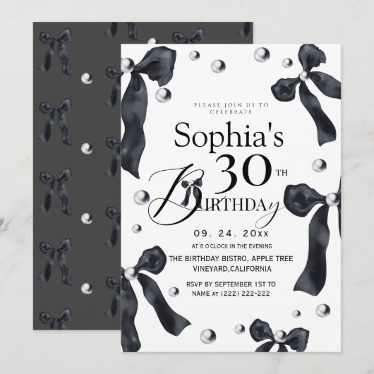 Elegant Black & White Bow Birthday   Kaart (Voorkant / Achterkant)