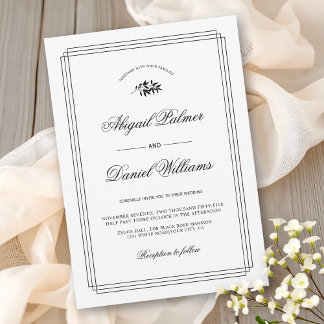 Elegant black, white branch and border wedding kaart