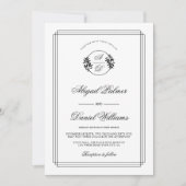 Elegant black, white branch and initials wedding i kaart (Voorkant)
