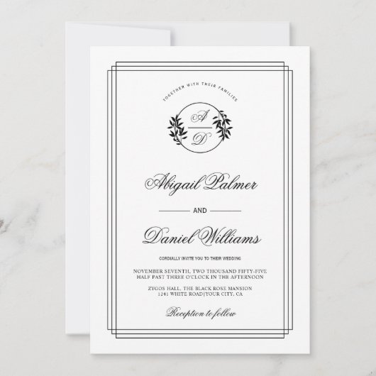Elegant black, white branch and QR code wedding Kaart (Voorkant)