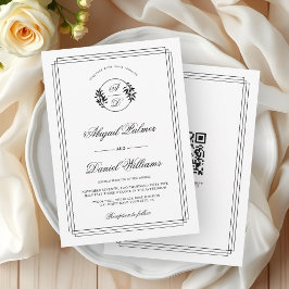 Elegant black, white branch and QR code wedding Kaart