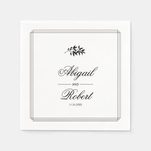Elegant black, white branch triple border wedding servet (Voorkant)