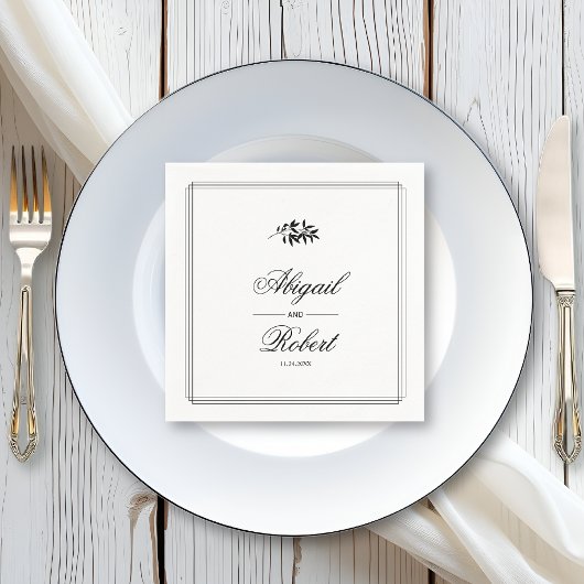 Elegant black, white branch triple border wedding servet
