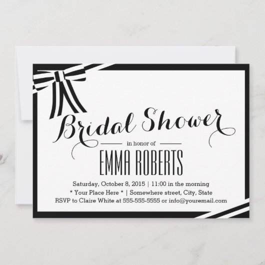 Elegant Black & White Bridal Shower-uitnodigingen Kaart (Voorkant)