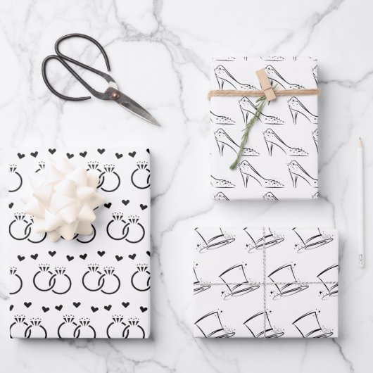 Elegant Black & White Bridal/Wedding Shower Inpakpapier Vel (Voorkant)