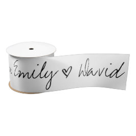 Elegant Black White Bride & Groom Names Wedding Sa Satijnen Lint