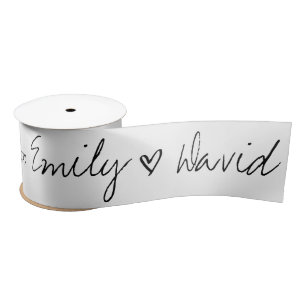 Elegant Black White Bride & Groom Names Wedding Sa Satijnen Lint