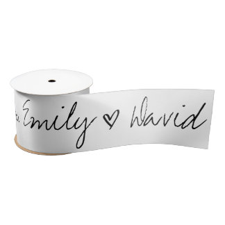Elegant Black White Bride & Groom Names Wedding Sa Satijnen Lint