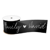 Elegant Black White Bride & Groom Names Wedding Satijnen Lint (Spoel)