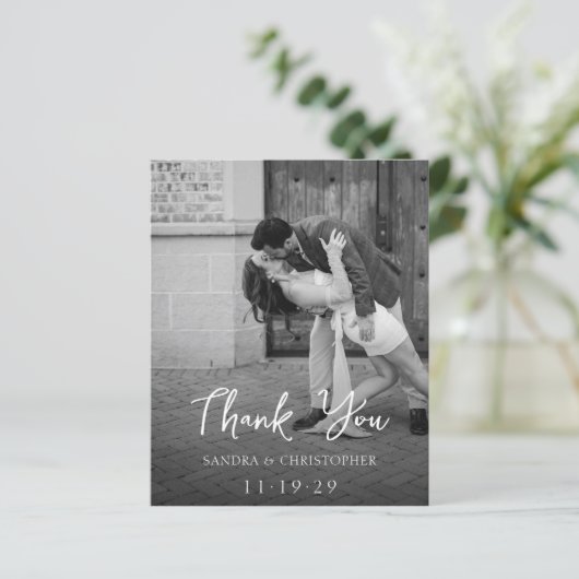 Elegant Black White Budget Wedding Thank You Card (Staand voorkant)