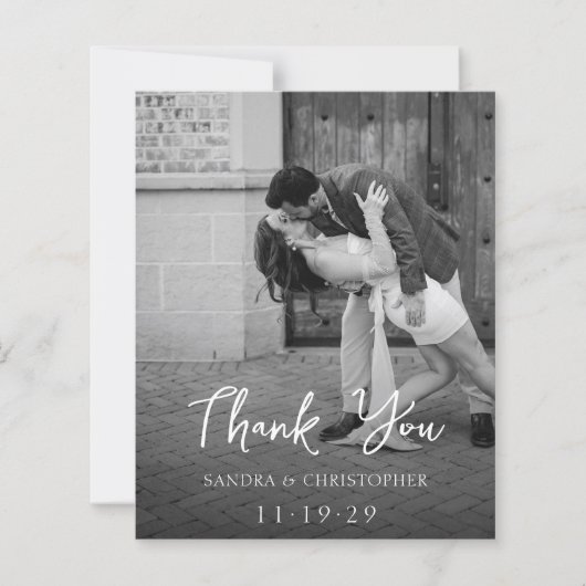 Elegant Black White Budget Wedding Thank You Card (Voorkant)