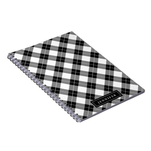 Elegant Black & White Buffalo Pset Pattern Notitieboek (Rechterzijde)