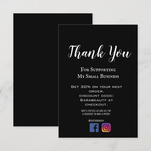 Elegant Black & White Business Order Bedankkaart (Voorkant / Achterkant)