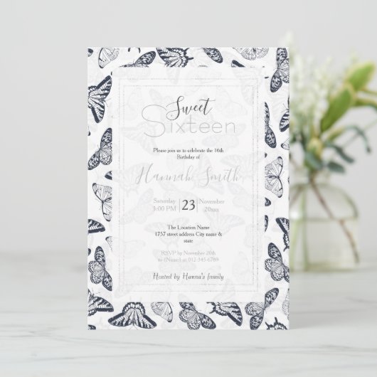 Elegant Black White Butterfly Design Kaart (Staand voorkant)