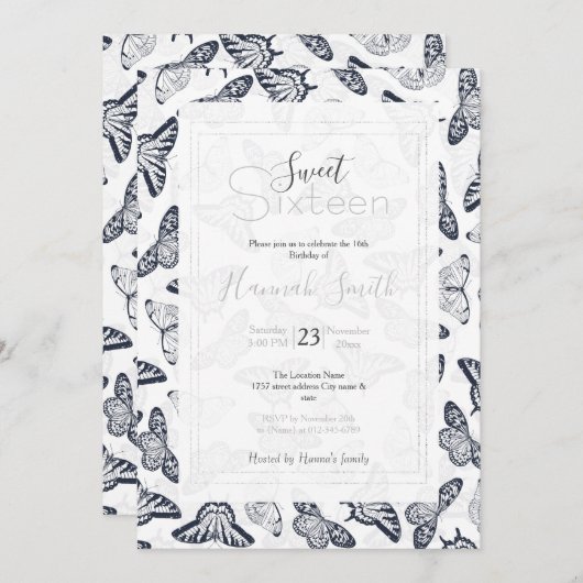 Elegant Black White Butterfly Design Kaart (Voorkant / Achterkant)