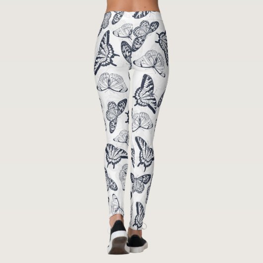 Elegant Black White Butterfly Design Leggings (Achterkant)