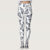 Elegant Black White Butterfly Design Leggings (Voorkant)