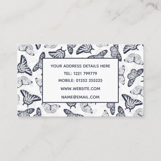 Elegant Black White Butterfly Design Visitekaartje (Achterkant)