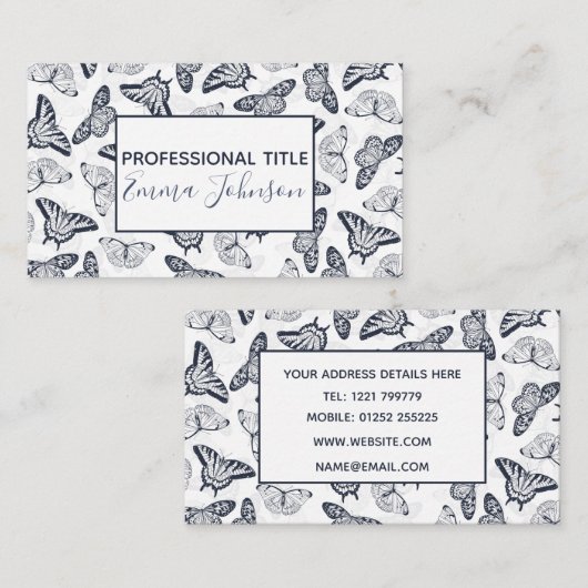 Elegant Black White Butterfly Design Visitekaartje (Voorkant / Achterkant)