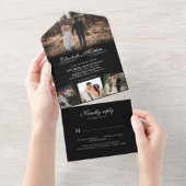 Elegant Black White Calligraphy Photo Wedding All In One Uitnodiging (Afscheurbaar)
