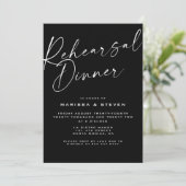 Elegant Black White Calligraphy Rehearsal Dinner Kaart (Staand voorkant)